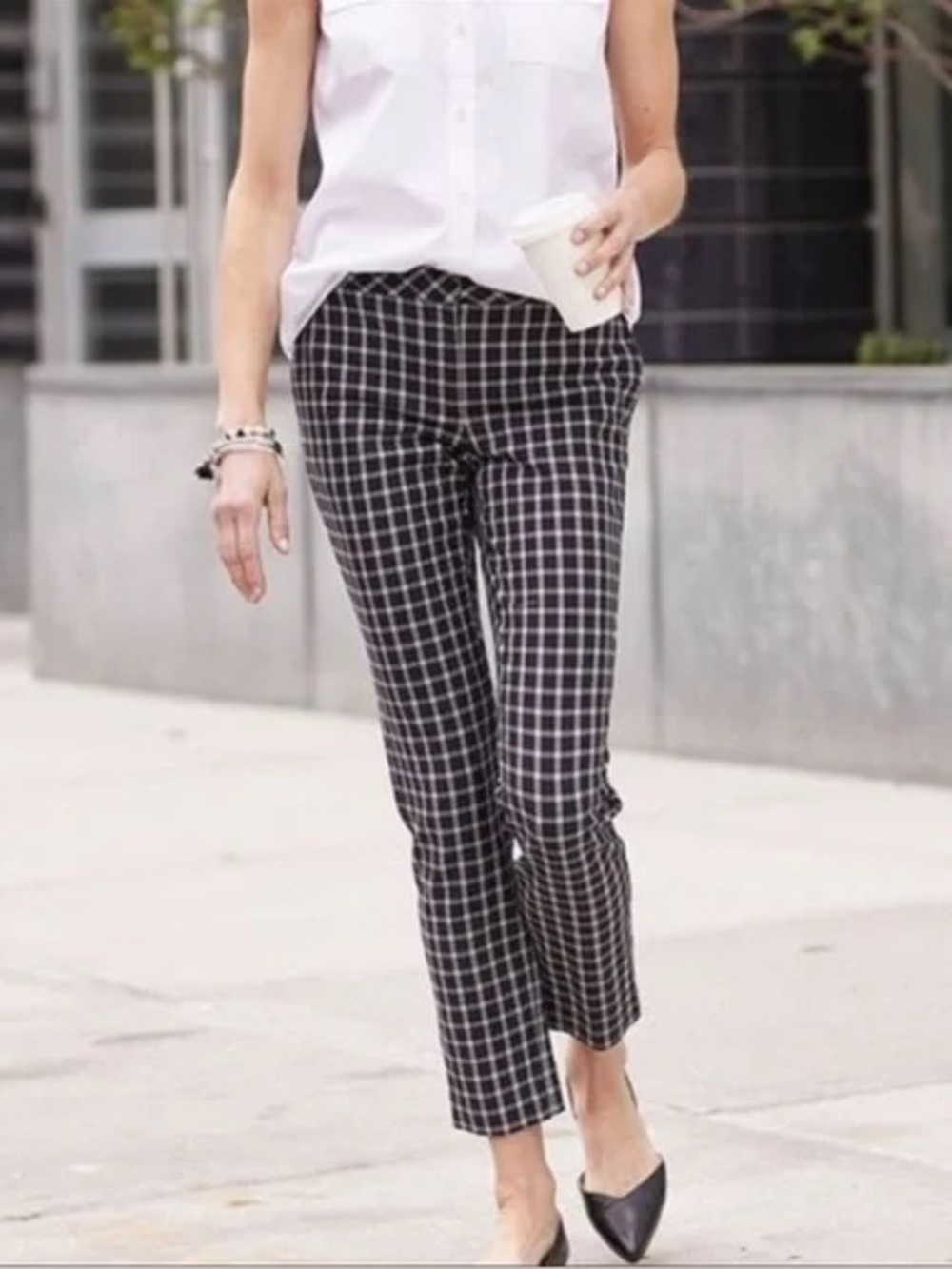 J. Jill Premium Bi-Stretch Mid Rise Windowpane Black Plaid Pants Size 10